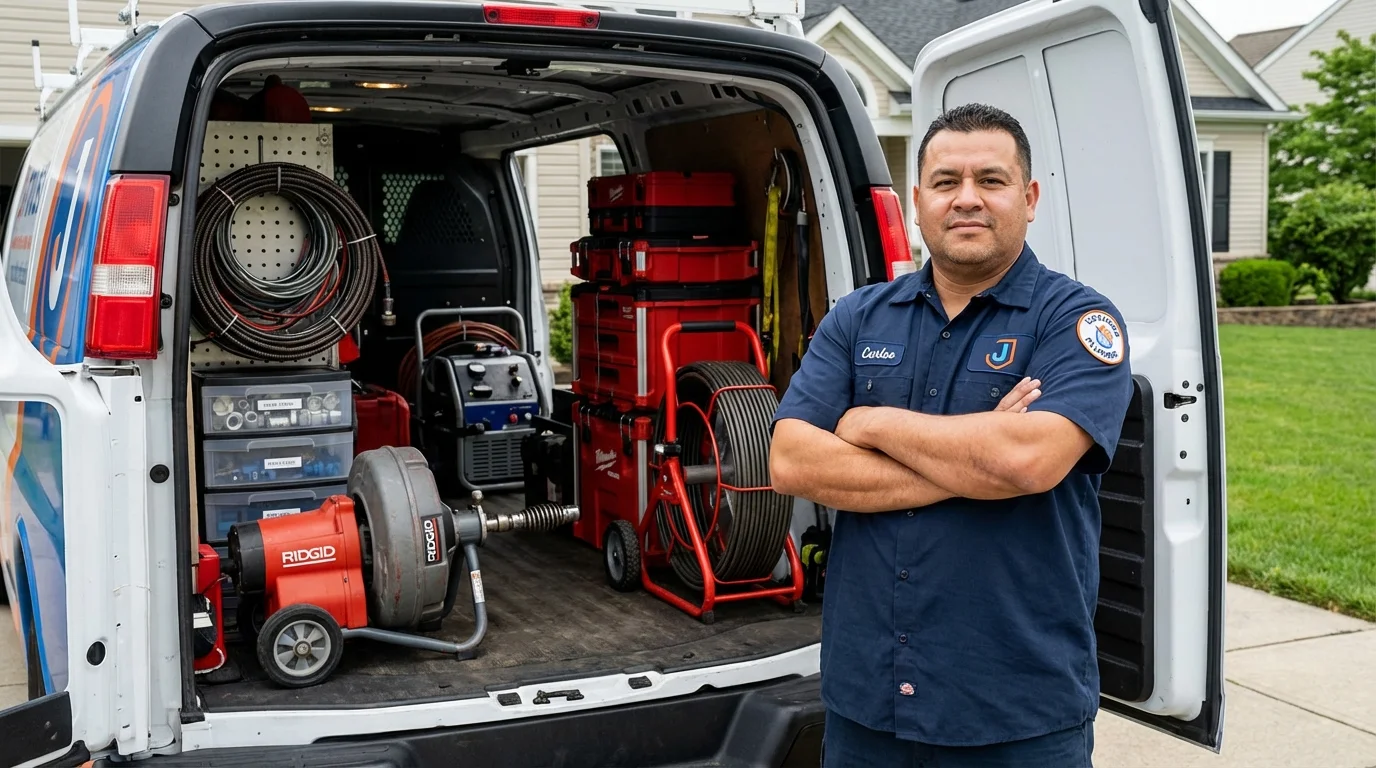 Professional drain cleaning equipment and Johns Plumbing LLC plumber in Humble