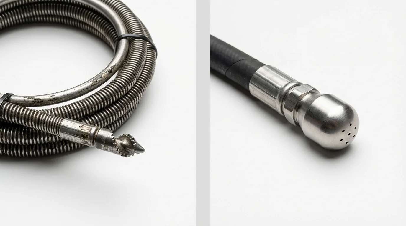 Drain snake cable and hydro jetting nozzle used for drain cleaning in Humble, TX