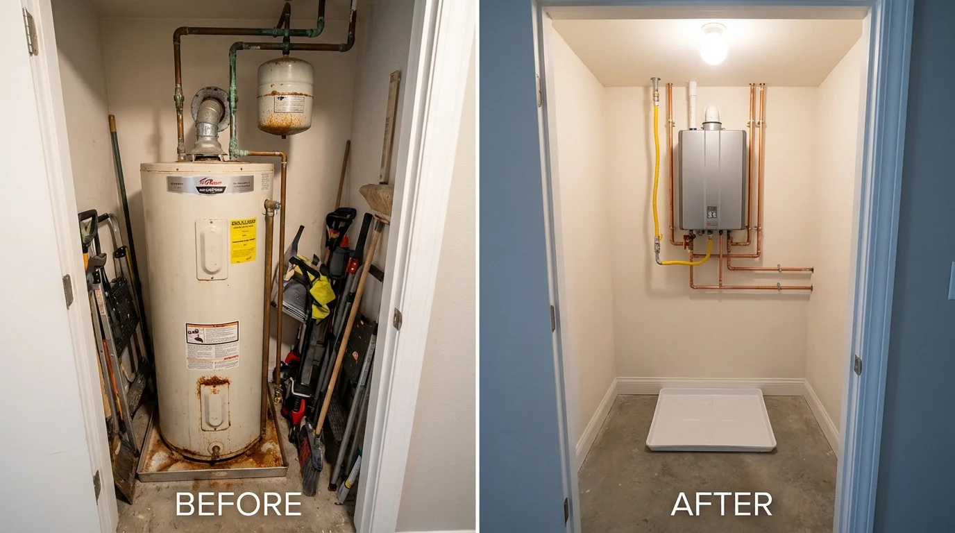 Tank water heater versus wall-mounted tankless unit comparison for Humble, TX homeowners