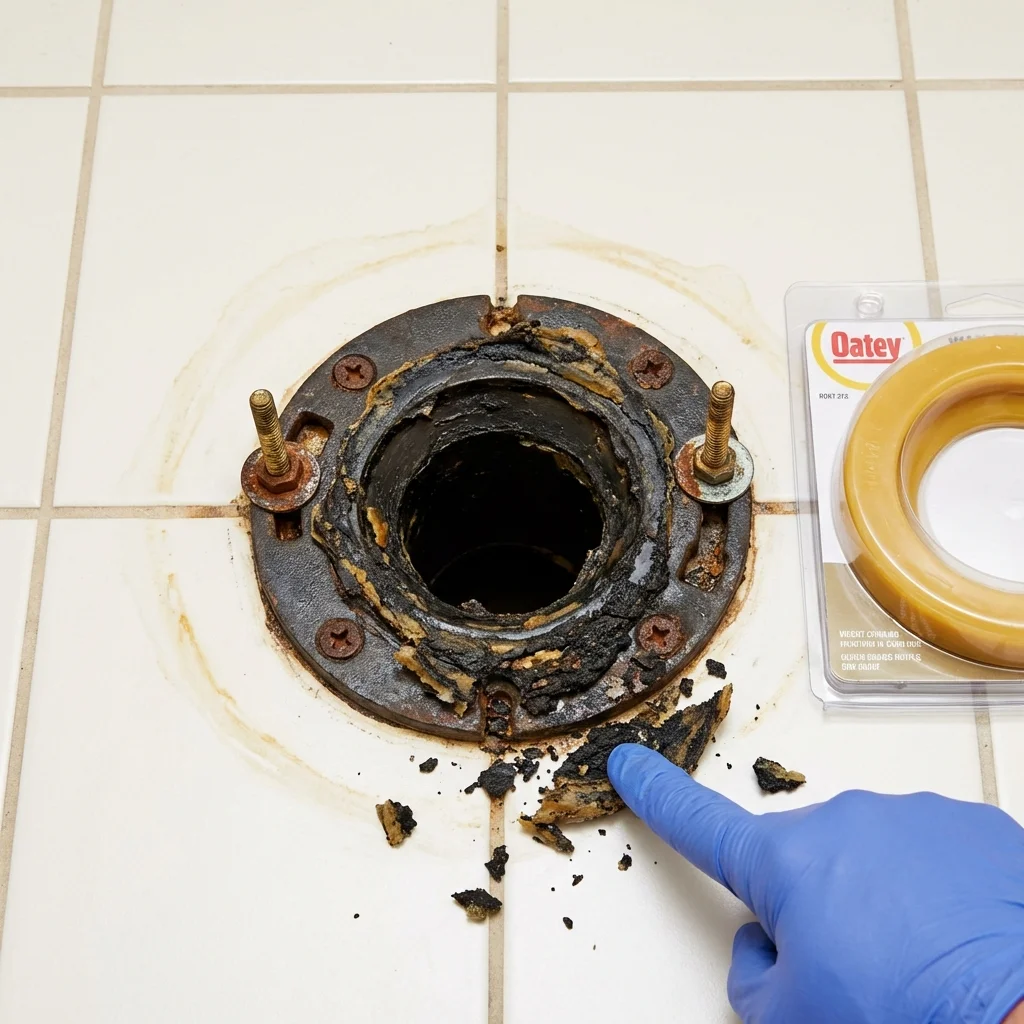 Failed wax ring showing water seepage at the base of a toilet in a Humble, TX home